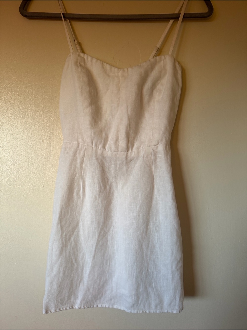 Reformation White Roarke 100% Linen Spaghetti Strap Mini Dress